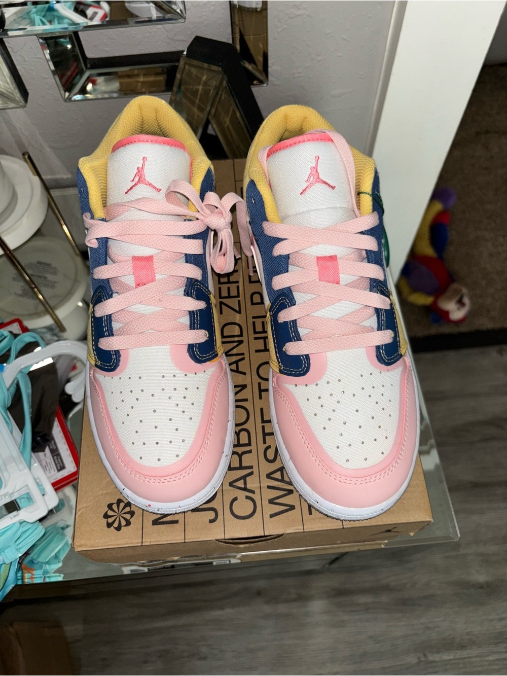 Jordan Kids Low-Top Sneakers in Pink, White, Blue, Yellow